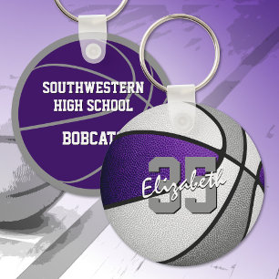 girls boys purple grey team colours basketball key ring