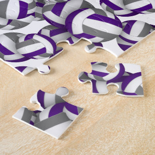 girls boys purple grey volleyball sports gifts jigsaw puzzle