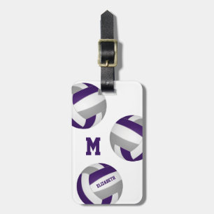 girls boys purple grey volleyball travel team luggage tag