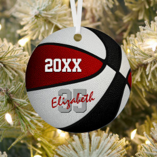 girls boys red black basketball team keepsake metal tree decoration