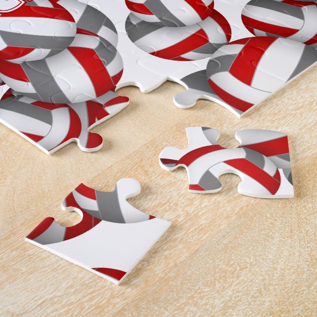 girls boys red grey team colours volleyball jigsaw puzzle (Side)
