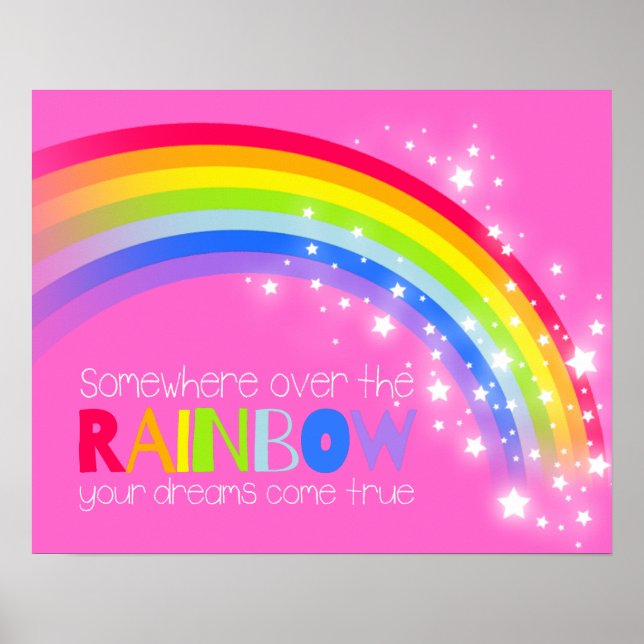 Girls bright rainbow dreams pink sky poster (Front)