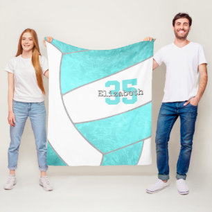 girls bright turquoise volleyball personalised fleece blanket