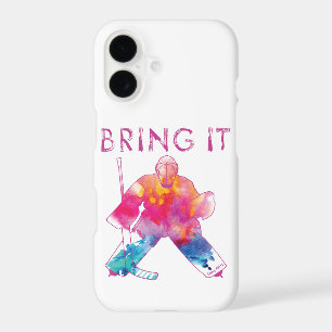 Girls Bring It Hockey Goalie Pink Watercolor