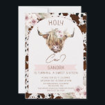 Girls Brown Highland Cow Cow Print 16th Birthday Invitation<br><div class="desc">Girls Brown Highland Cow Cow Print 16th Birthday Invitation Cute holy cow or have you heard the news themed birthday invitation for a girl featuring a highland cow head image and a mostly brown cow print pattern background, an off white arch and some boho floral arrangements. This design can be...</div>