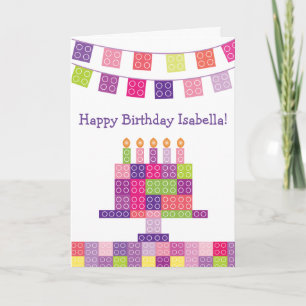 Girl's Building Bricks Blocks Birthday Card