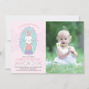 Girls Bunny Birthday Photo Invitation