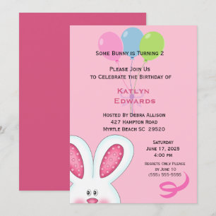 Girls Bunny Rabbit Birthday Invitation