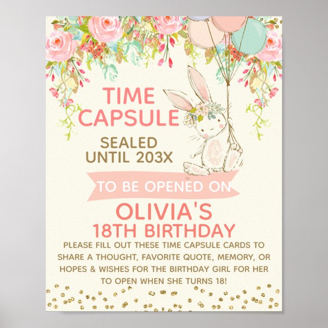 Girls Bunny Time Capsule Sign 8x10 inch (Front)
