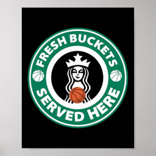 Girls Bysketbyll Fun Logo Serving Buckets Cool Tee Poster