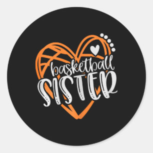 Girls Bysketbyll Sister Heart Distressed  Classic Round Sticker