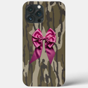 Girls Camo Pink Ribbon Bow Bottom Lands Camo iPhone 13 Pro Max Case