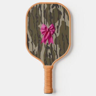 Girls Camo Pink Ribbon Bow Bottom Lands Camo Pickleball Paddle