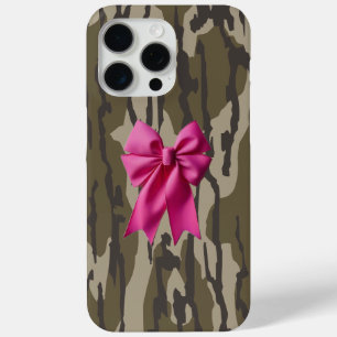 Girls Camo Pink Ribbon Bow Bottomland Camo iPhone 15 Pro Max Case