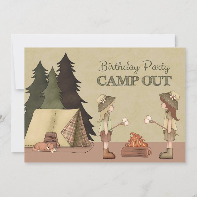 Girls Camp Out Birthday Party Invitation (Front)