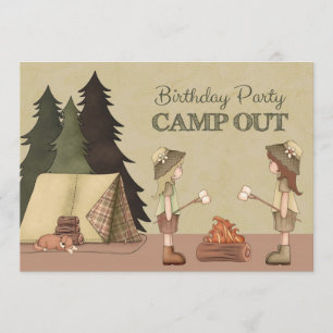 Girls Camp Out Birthday Party Invitation