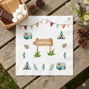 Girls camping adventure slumber birthday party  napkin