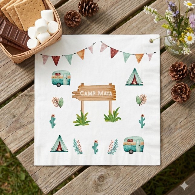 Girls camping adventure slumber birthday party  napkin (Creator Uploaded)