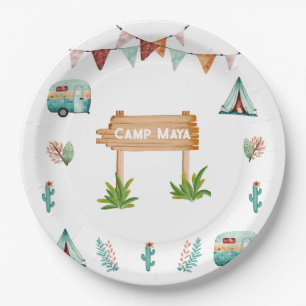 Girls camping adventure slumber birthday party  paper plate