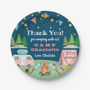 Girls Camping Birthday Camp Out Party Paper Plate