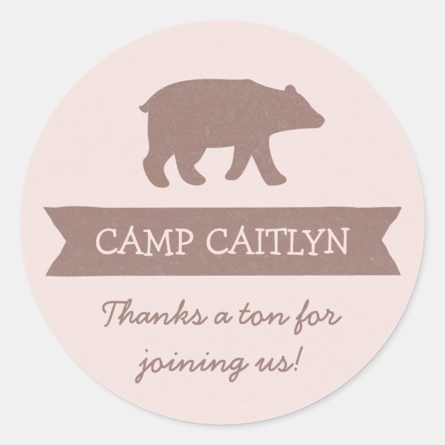 Girls camping birthday party favour stickers (Front)