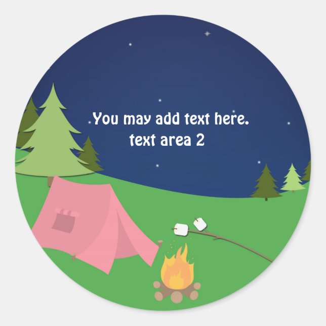 Girls Camping Glamping Birthday Party Favour Classic Round Sticker (Front)