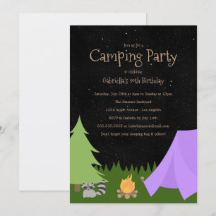 Girls Camping Party   Birthday Party Invitation