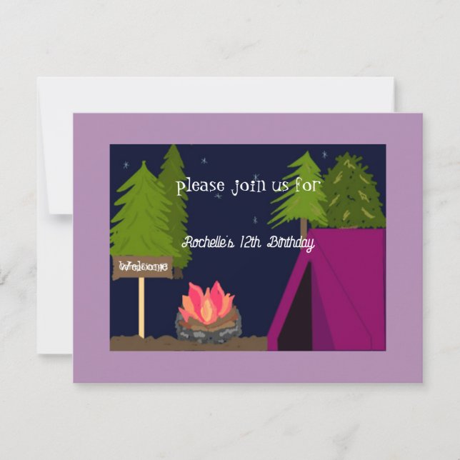Girls Camping Sleepover Birthday Party Invitation (Front)