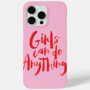 Girls can do anything, in red and pink, feminism iPhone 15 pro max case