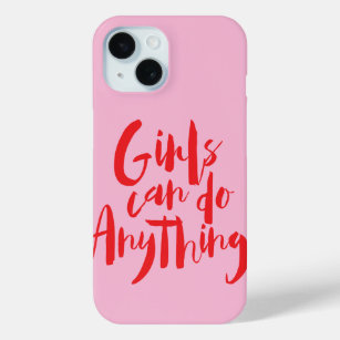 Girls can do anything, in red and pink, feminism iPhone 15 case