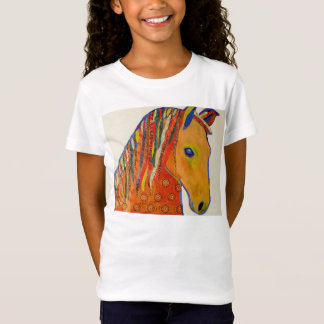 Girls Cap Sleeve T-Shirt with Bright Horse Design