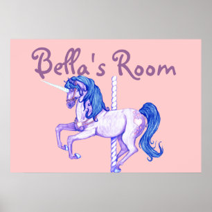 Girl's Carousel Unicorn Poster Print