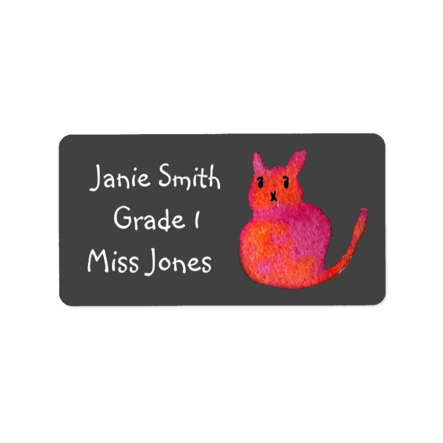 Girl's cat cute name book labels (Front)