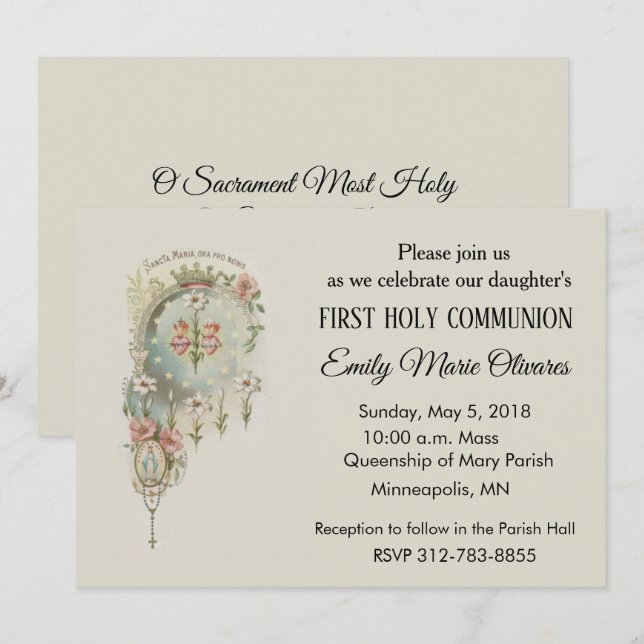 Girl's Catholic First Holy Communion Invitations (Front/Back)