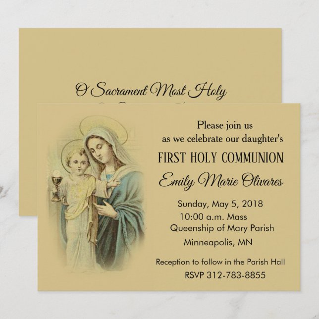 Girl's Catholic First Holy Communion Invitations (Front/Back)