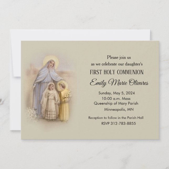Girl's Catholic First Holy Communion Invitations (Front)