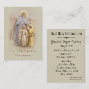 Girl's Catholic Holy Card for First Holy Communion