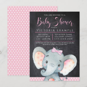 Girls Chalkboard Elephant Baby Shower Invitation