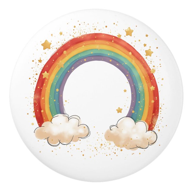 Girls'  Charming Rainbow with Glowing Stars Ceramic Knob (Front)