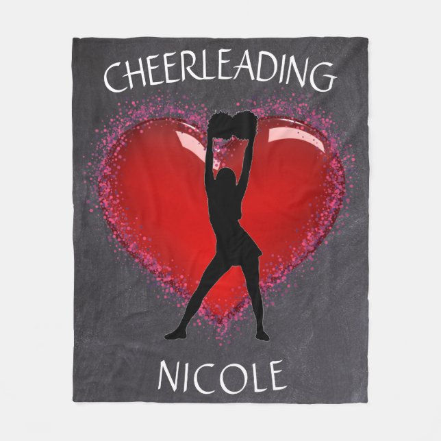 Girls Cheer Chalkboard Heart w/ Custom Name   Fleece Blanket (Front)