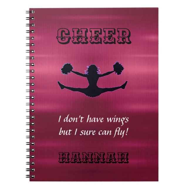 Girls Cheerleader Flyer Spiral Notebook w/ Name (Front)