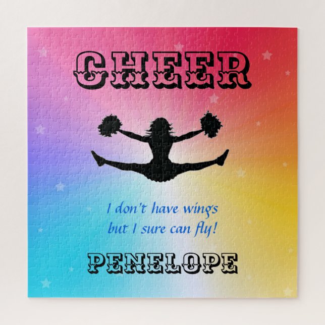 Girls Cheerleading Flyer Personalized Rainbow Jigsaw Puzzle (Vertical)