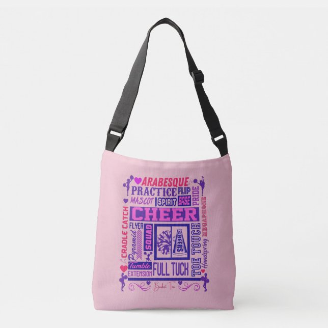 Girls Cheerleading Pink and Purple Word Art  Crossbody Bag (Front)