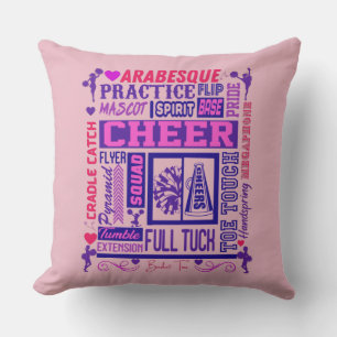 Girls Cheerleading Pink and Purple Word Art   Cushion