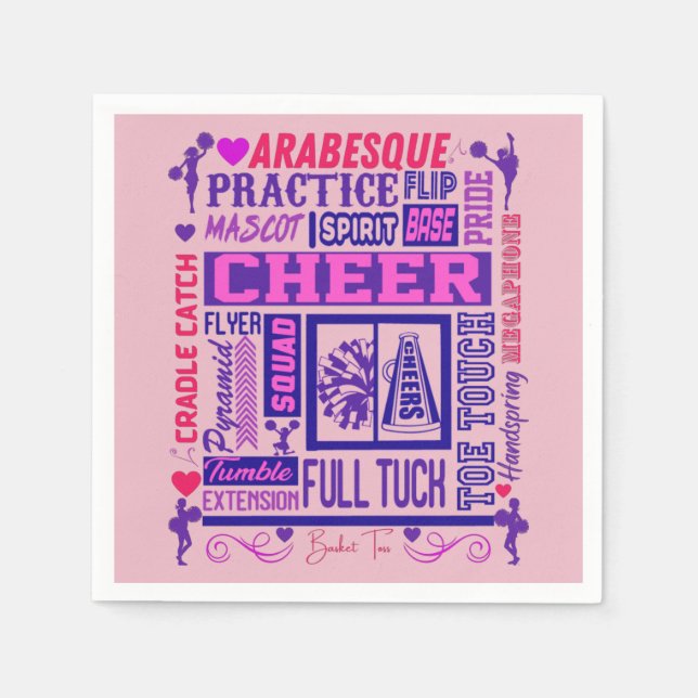 Girls Cheerleading Pink and Purple Word Art    Napkin (Front)