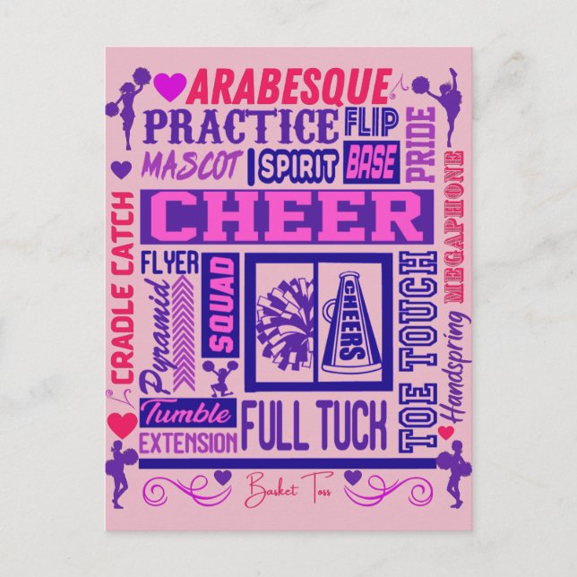 Girls Cheerleading Purple Typography   Postcard (Front)