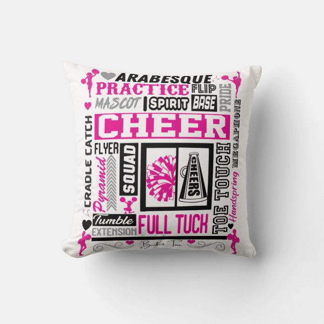 Girls Cheerleading Typography in Black and Pink   Cushion (Front)