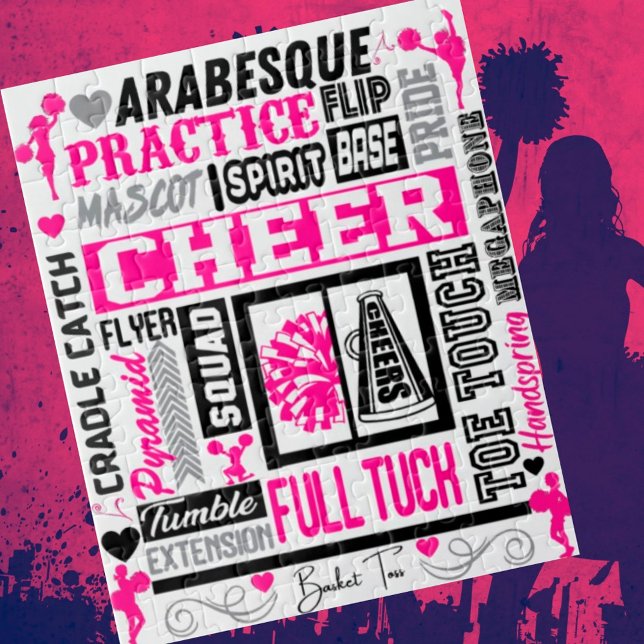 Girls Cheerleading Typography in Black and Pink  Jigsaw Puzzle (Creator Uploaded)