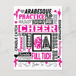Girls Cheerleading Typography in Black and Pink  Postcard