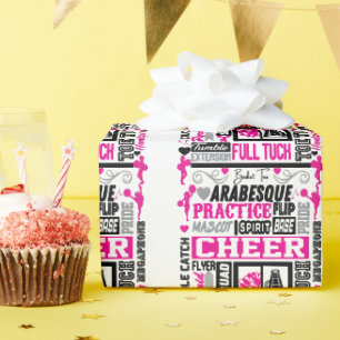 Girls Cheerleading Typography in Black and Pink  Wrapping Paper